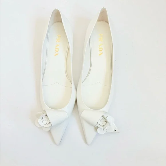 Prada White Leather Loop Bouquet Pointed Toe Ballet Flats EU 39 US 9 - Picture 2 of 10